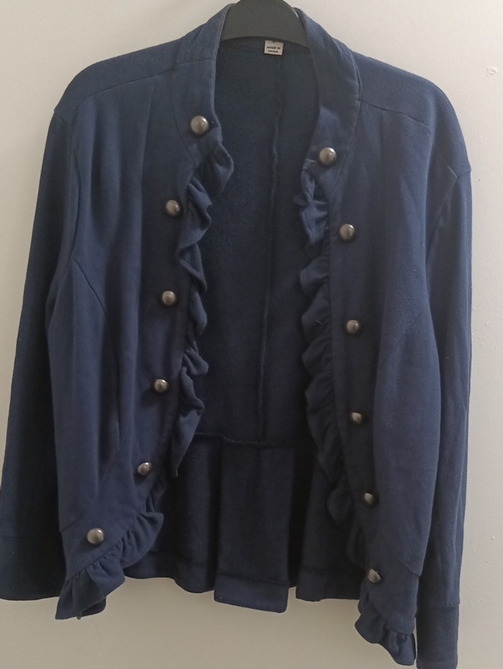 JohnPaulRichard Navy Ruffle-Trim Button, Long Sleeved, Ladies Jacket